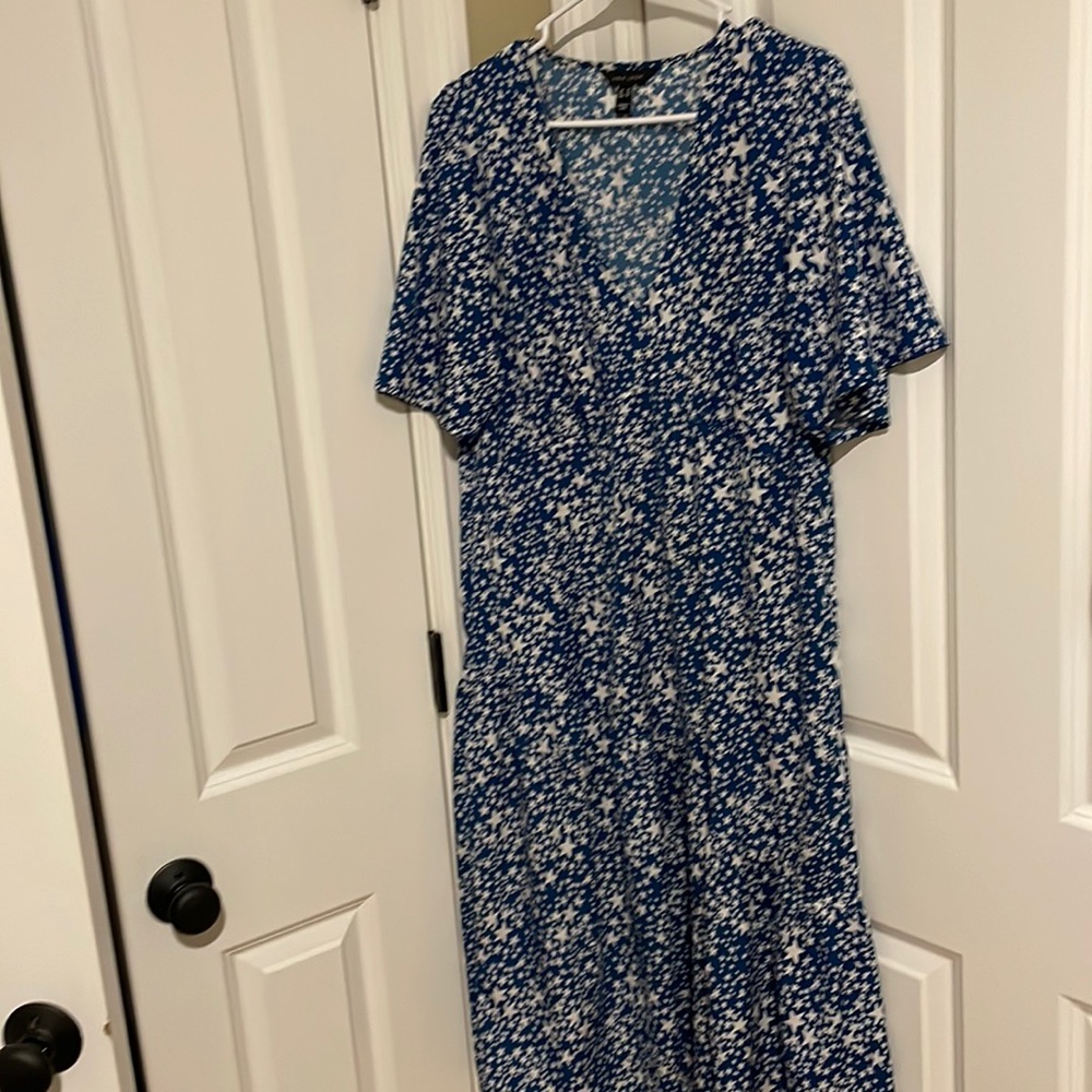 Blue and cream midi dress